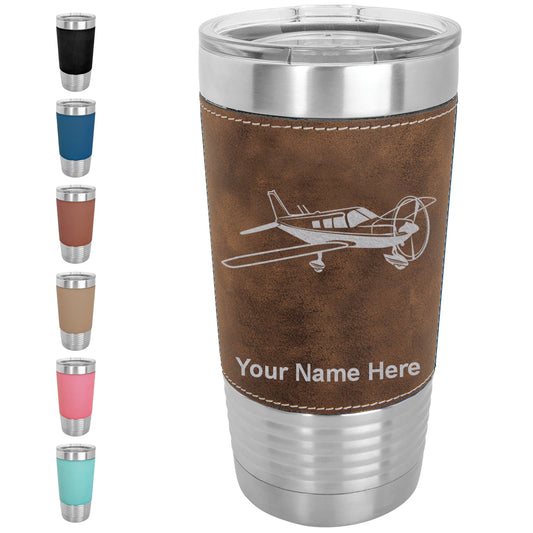 20oz Faux Leather Tumbler Mug, Low Wing Airplane, Personalized Engraving Included - LaserGram Custom Engraved Gifts