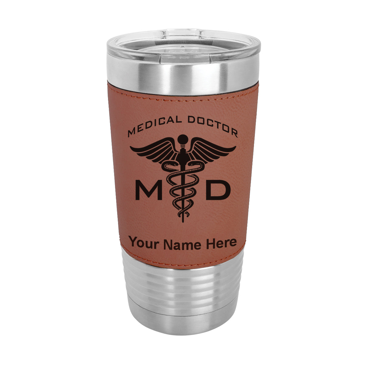 20oz Faux Leather Tumbler Mug, MD Medical Doctor, Personalized Engraving Included - LaserGram Custom Engraved Gifts