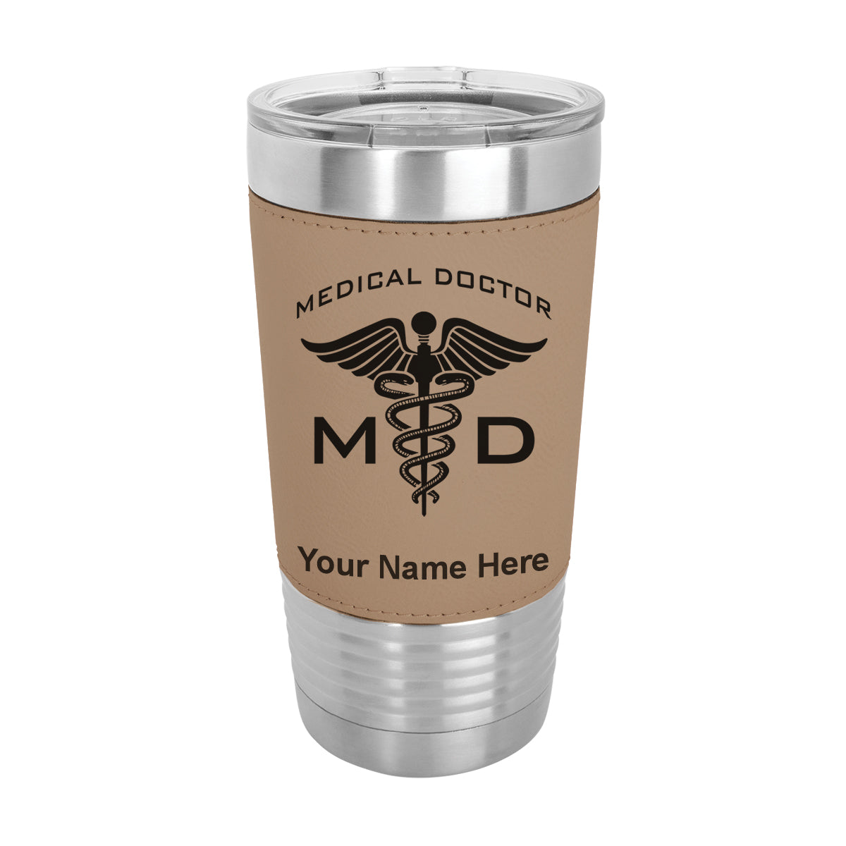 20oz Faux Leather Tumbler Mug, MD Medical Doctor, Personalized Engraving Included - LaserGram Custom Engraved Gifts