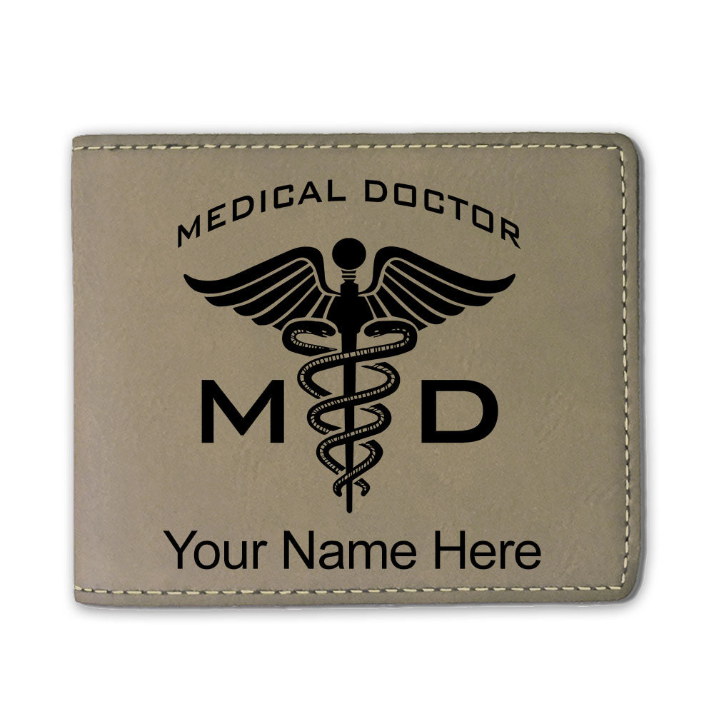 Faux Leather Bi-Fold Wallet, MD Medical Doctor, Personalized Engraving Included