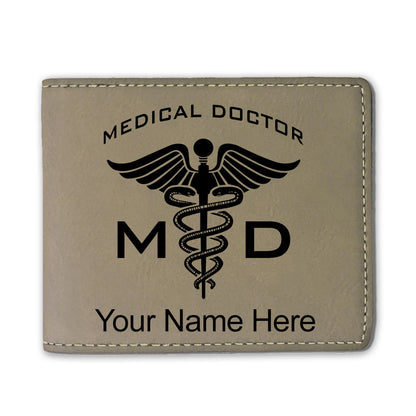 Faux Leather Bi-Fold Wallet, MD Medical Doctor, Personalized Engraving Included