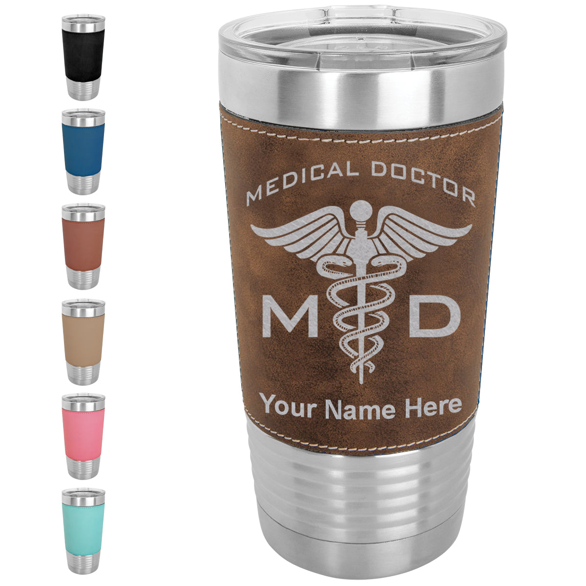 20oz Faux Leather Tumbler Mug, MD Medical Doctor, Personalized Engraving Included - LaserGram Custom Engraved Gifts