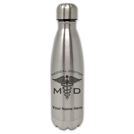 LaserGram Single Wall Water Bottle, MD Medical Doctor, Personalized Engraving Included