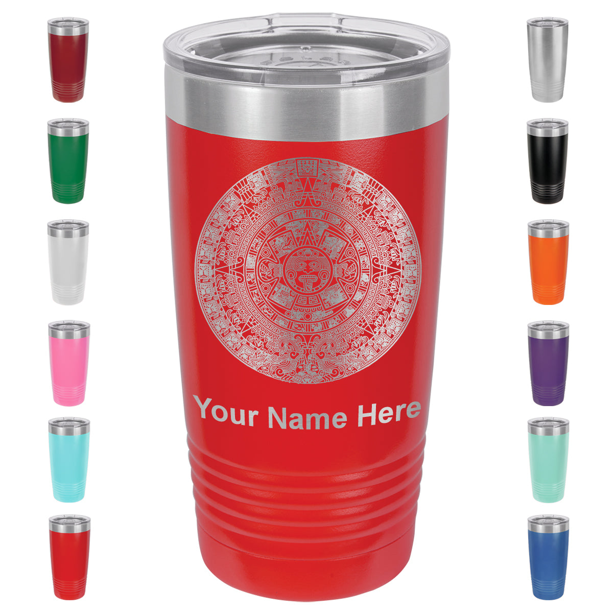 20oz Vacuum Insulated Tumbler Mug, Aztec Calendar, Personalized Engraving Included