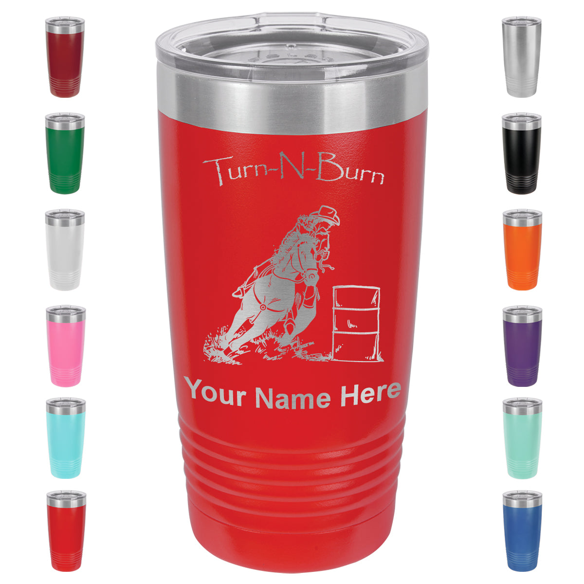 20oz Vacuum Insulated Tumbler Mug, Barrel Racer Turn N Burn, Personalized Engraving Included
