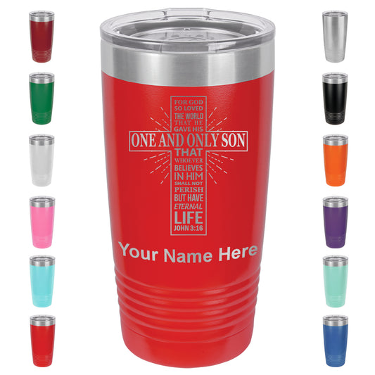 20oz Vacuum Insulated Tumbler Mug, Bible Verse John 3-16, Personalized Engraving Included