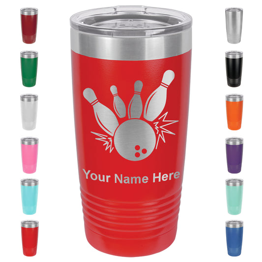 20oz Vacuum Insulated Tumbler Mug, Bowling Ball and Pins, Personalized Engraving Included