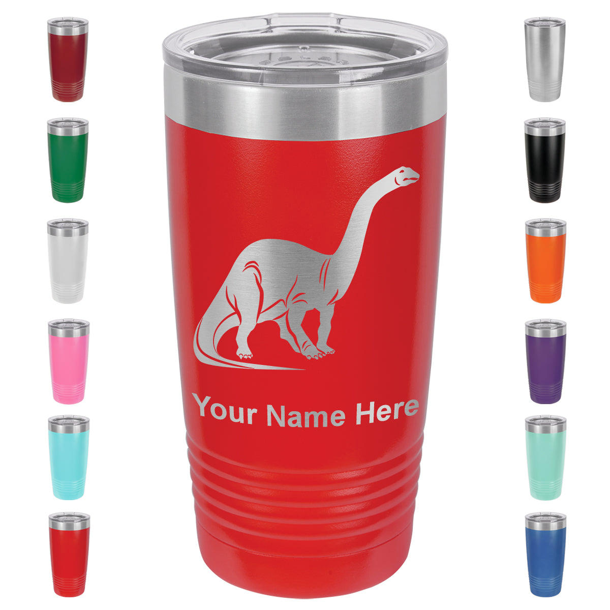20oz Vacuum Insulated Tumbler Mug, Brontosaurus Dinosaur, Personalized Engraving Included