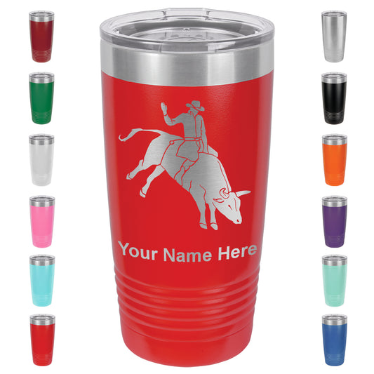 20oz Vacuum Insulated Tumbler Mug, Bull Rider Cowboy, Personalized Engraving Included