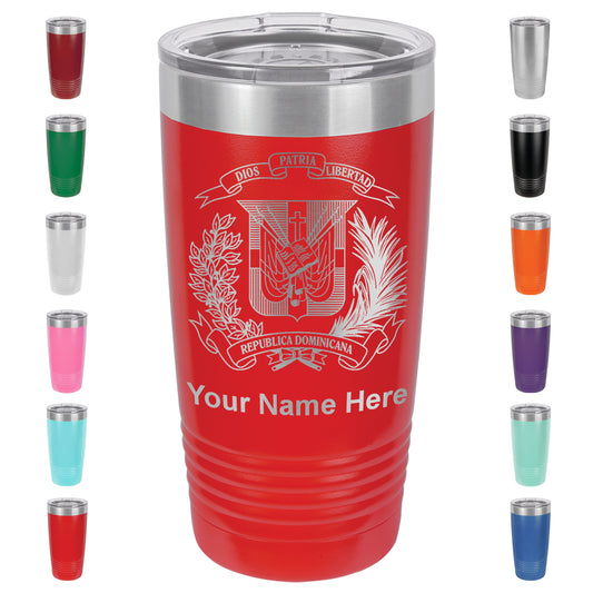 20oz Vacuum Insulated Tumbler Mug, Coat of Arms Dominican Republic, Personalized Engraving Included