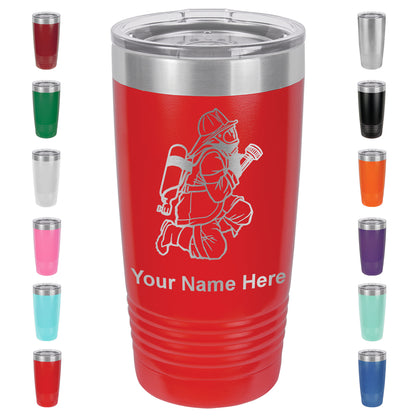 20oz Vacuum Insulated Tumbler Mug, Fireman with Hose, Personalized Engraving Included