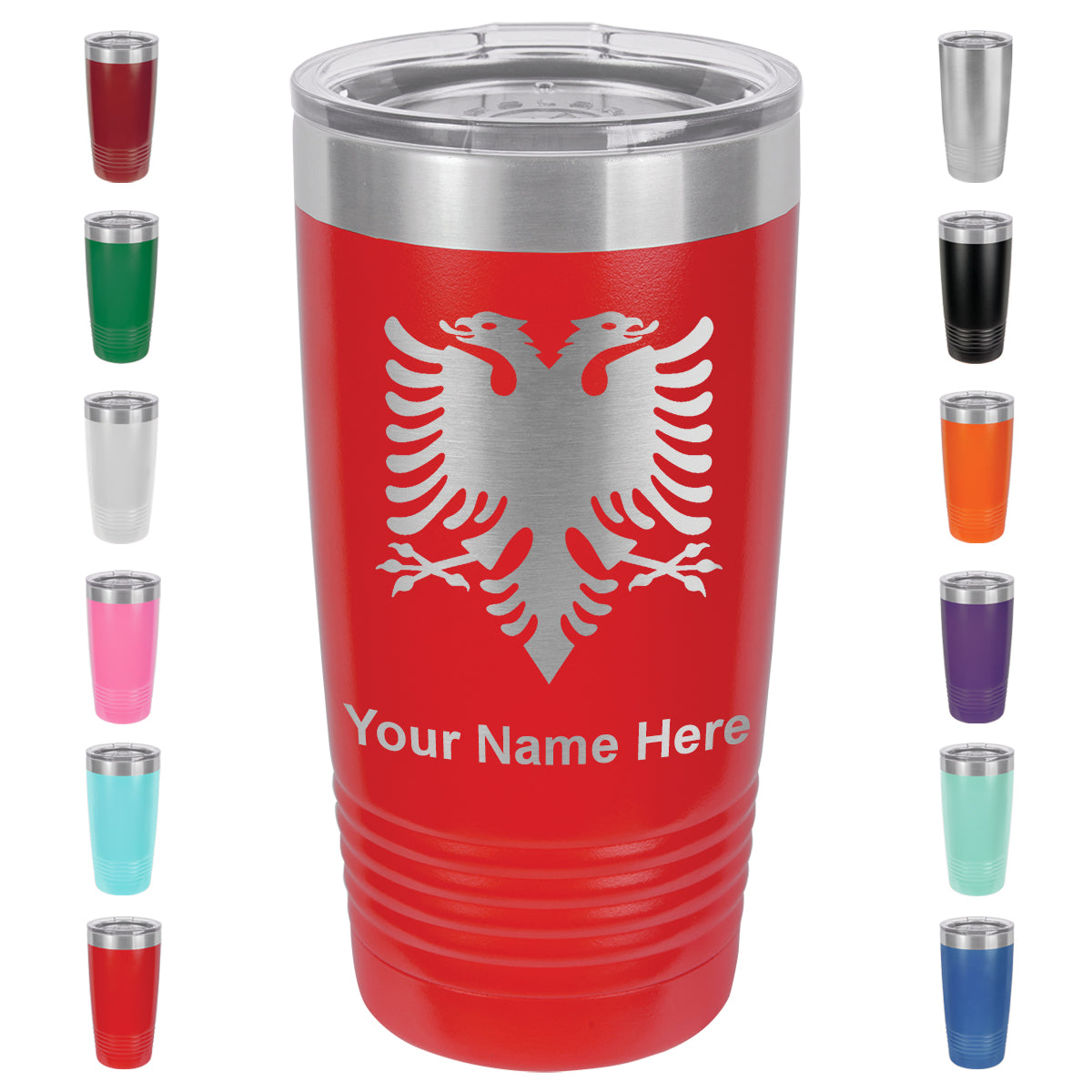20oz Vacuum Insulated Tumbler Mug, Flag of Albania, Personalized Engraving Included