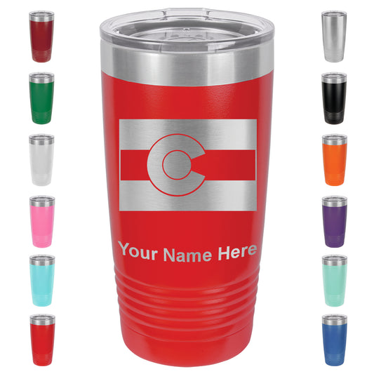 20oz Vacuum Insulated Tumbler Mug, Flag of Colorado, Personalized Engraving Included