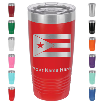 20oz Vacuum Insulated Tumbler Mug, Flag of Puerto Rico, Personalized Engraving Included