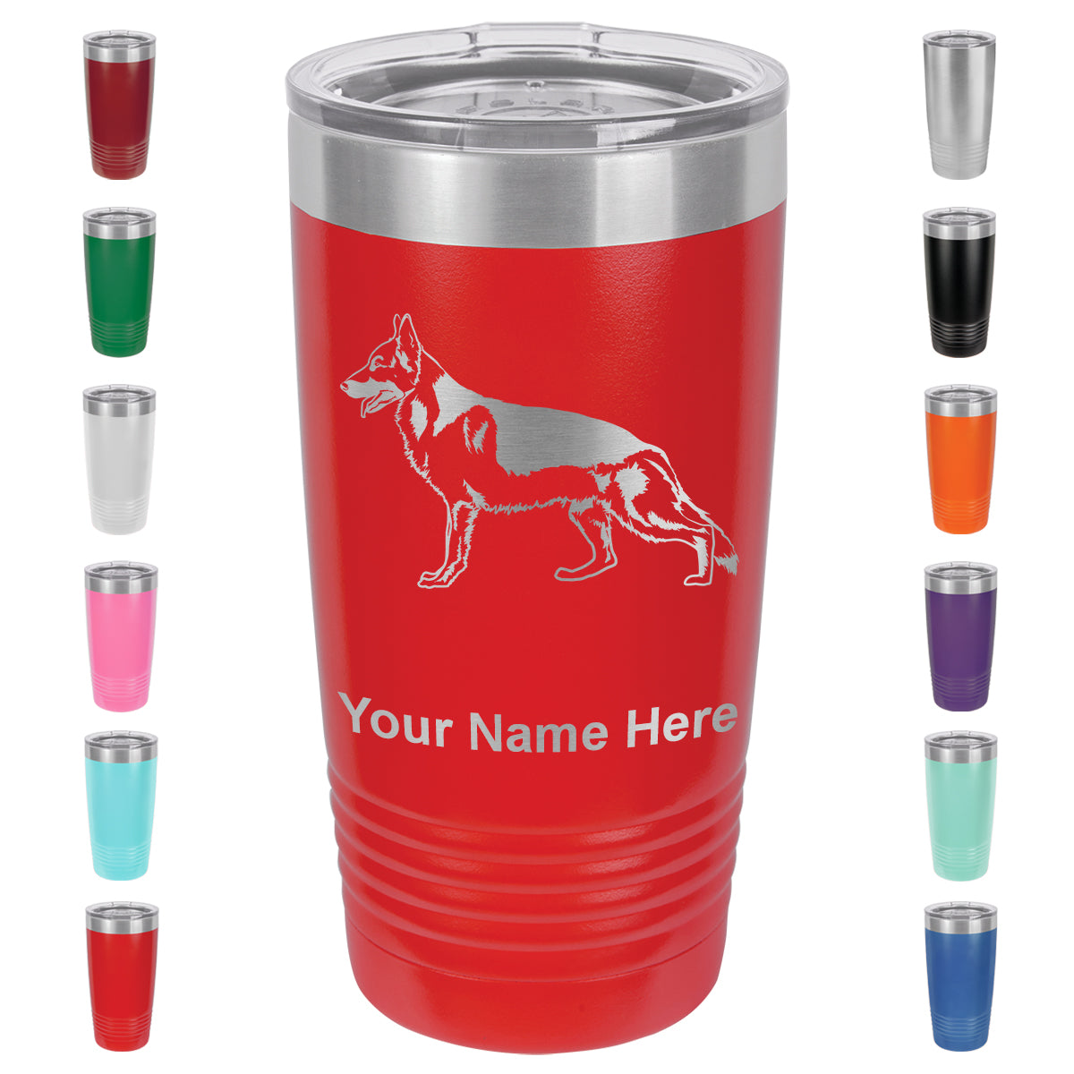 20oz Vacuum Insulated Tumbler Mug, German Shepherd Dog, Personalized Engraving Included