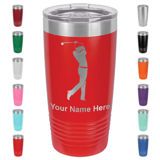 20oz Vacuum Insulated Tumbler Mug, Golfer Golfing, Personalized Engraving Included