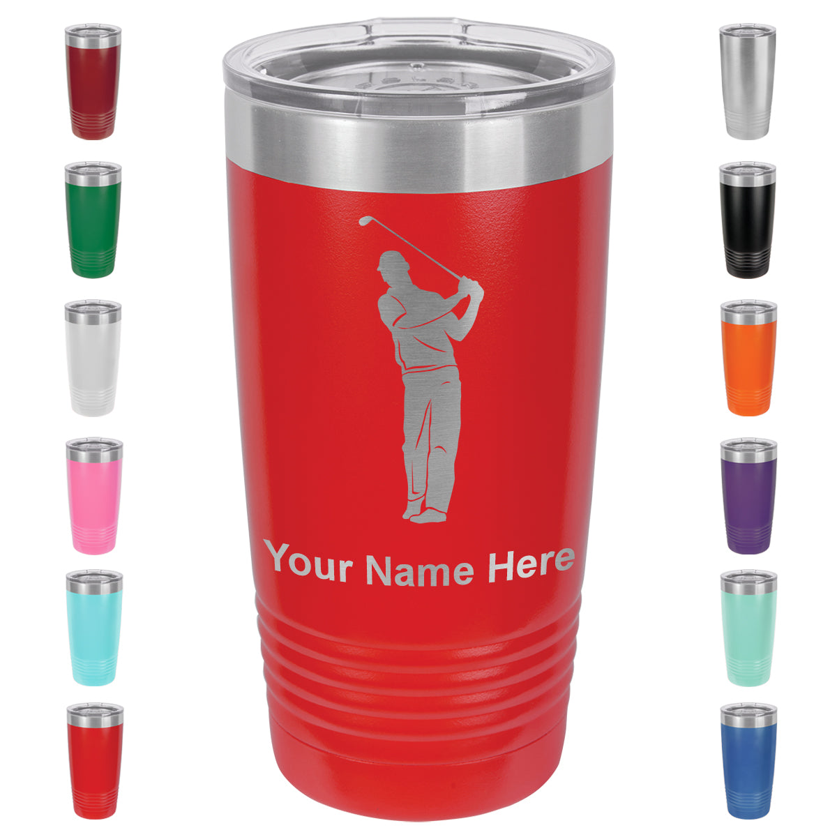 20oz Vacuum Insulated Tumbler Mug, Golfer, Personalized Engraving Included