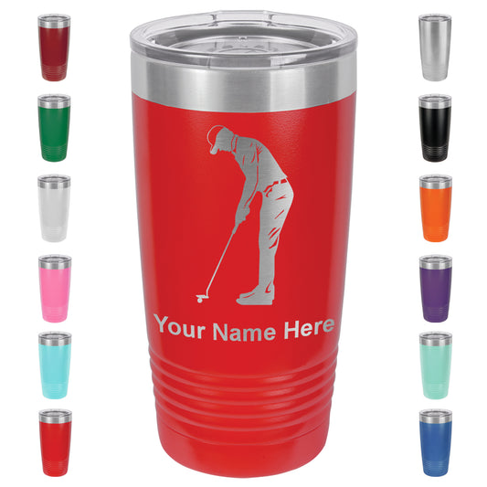 20oz Vacuum Insulated Tumbler Mug, Golfer Putting, Personalized Engraving Included