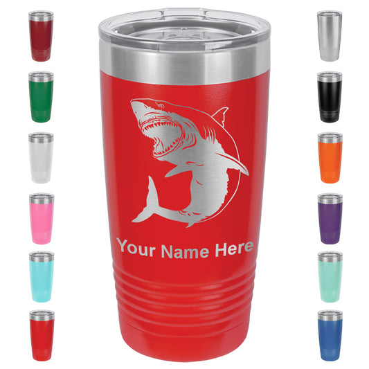 20oz Vacuum Insulated Tumbler Mug, Great White Shark, Personalized Engraving Included