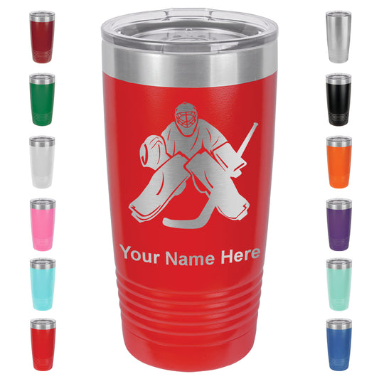 20oz Vacuum Insulated Tumbler Mug, Hockey Goalie, Personalized Engraving Included