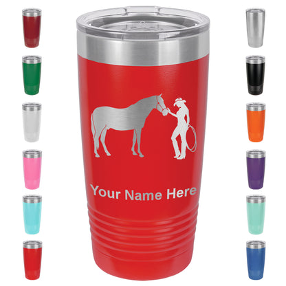 20oz Vacuum Insulated Tumbler Mug, Horse and Cowgirl, Personalized Engraving Included