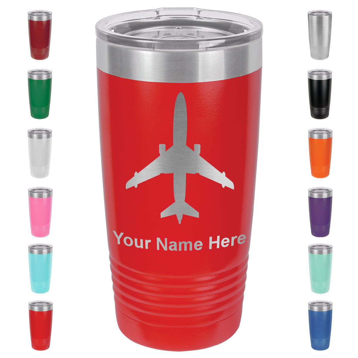 20oz Vacuum Insulated Tumbler Mug, Jet Airplane, Personalized Engraving Included