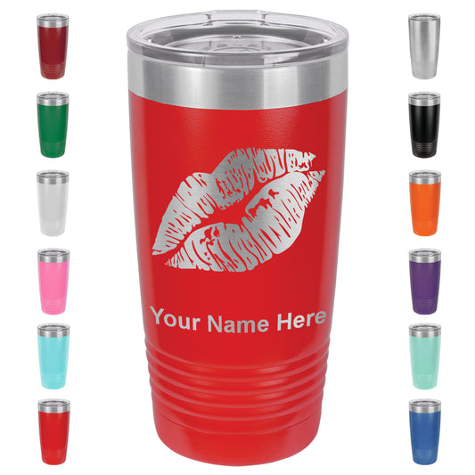 20oz Vacuum Insulated Tumbler Mug, Lipstick Kiss, Personalized Engraving Included