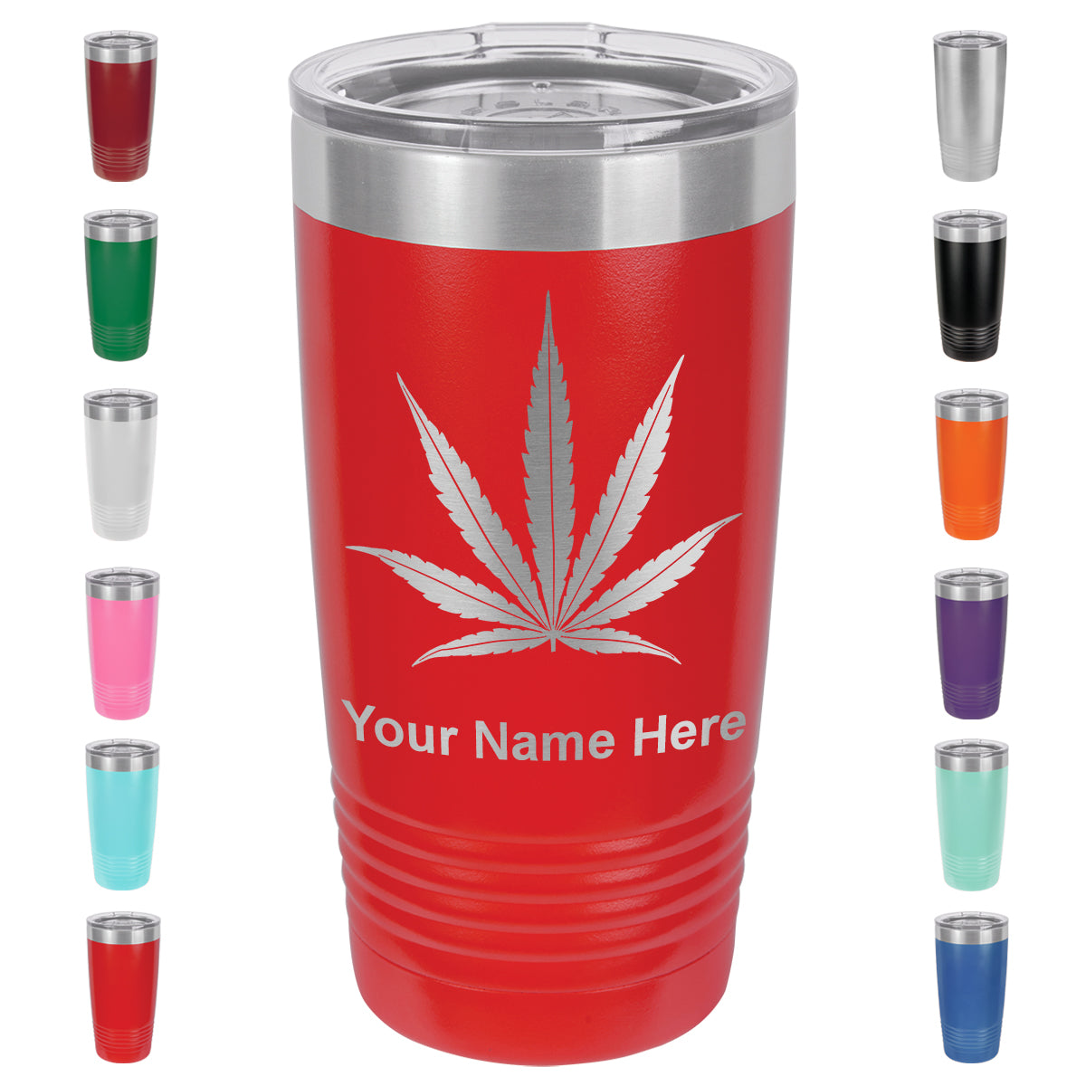 20oz Vacuum Insulated Tumbler Mug, Marijuana leaf, Personalized Engraving Included