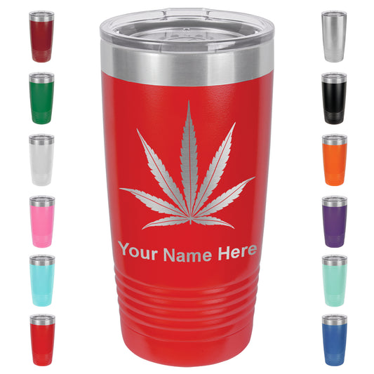 20oz Vacuum Insulated Tumbler Mug, Marijuana leaf, Personalized Engraving Included
