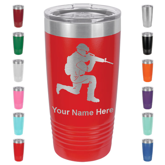 20oz Vacuum Insulated Tumbler Mug, Military Soldier, Personalized Engraving Included