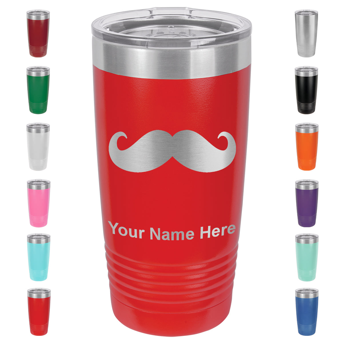 20oz Vacuum Insulated Tumbler Mug, Mustache, Personalized Engraving Included