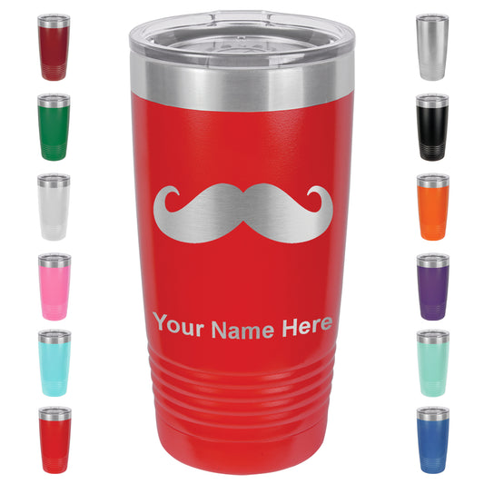 20oz Vacuum Insulated Tumbler Mug, Mustache, Personalized Engraving Included