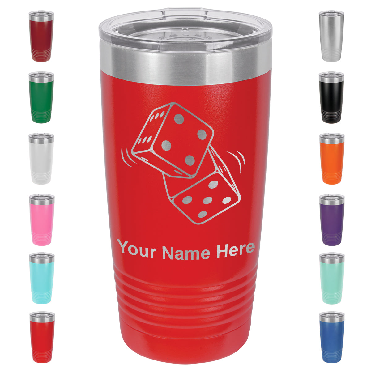20oz Vacuum Insulated Tumbler Mug, Pair of Dice, Personalized Engraving Included