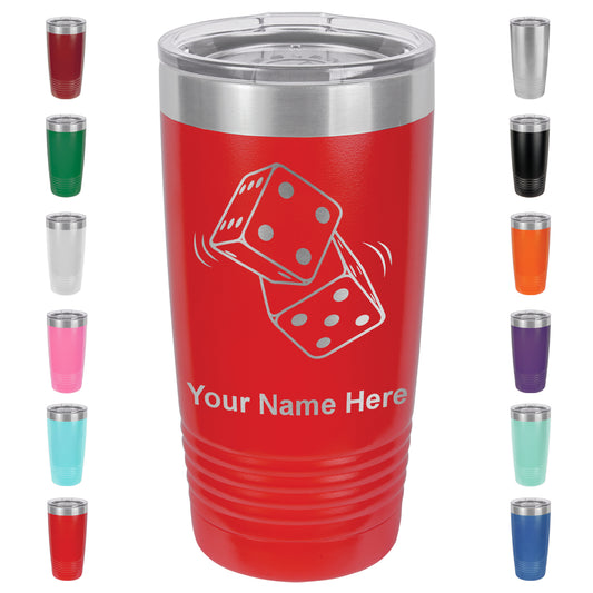 20oz Vacuum Insulated Tumbler Mug, Pair of Dice, Personalized Engraving Included