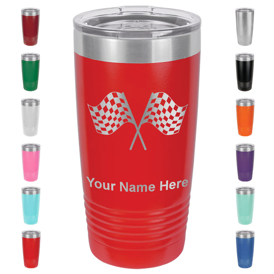 20oz Vacuum Insulated Tumbler Mug, Racing Flags, Personalized Engraving Included