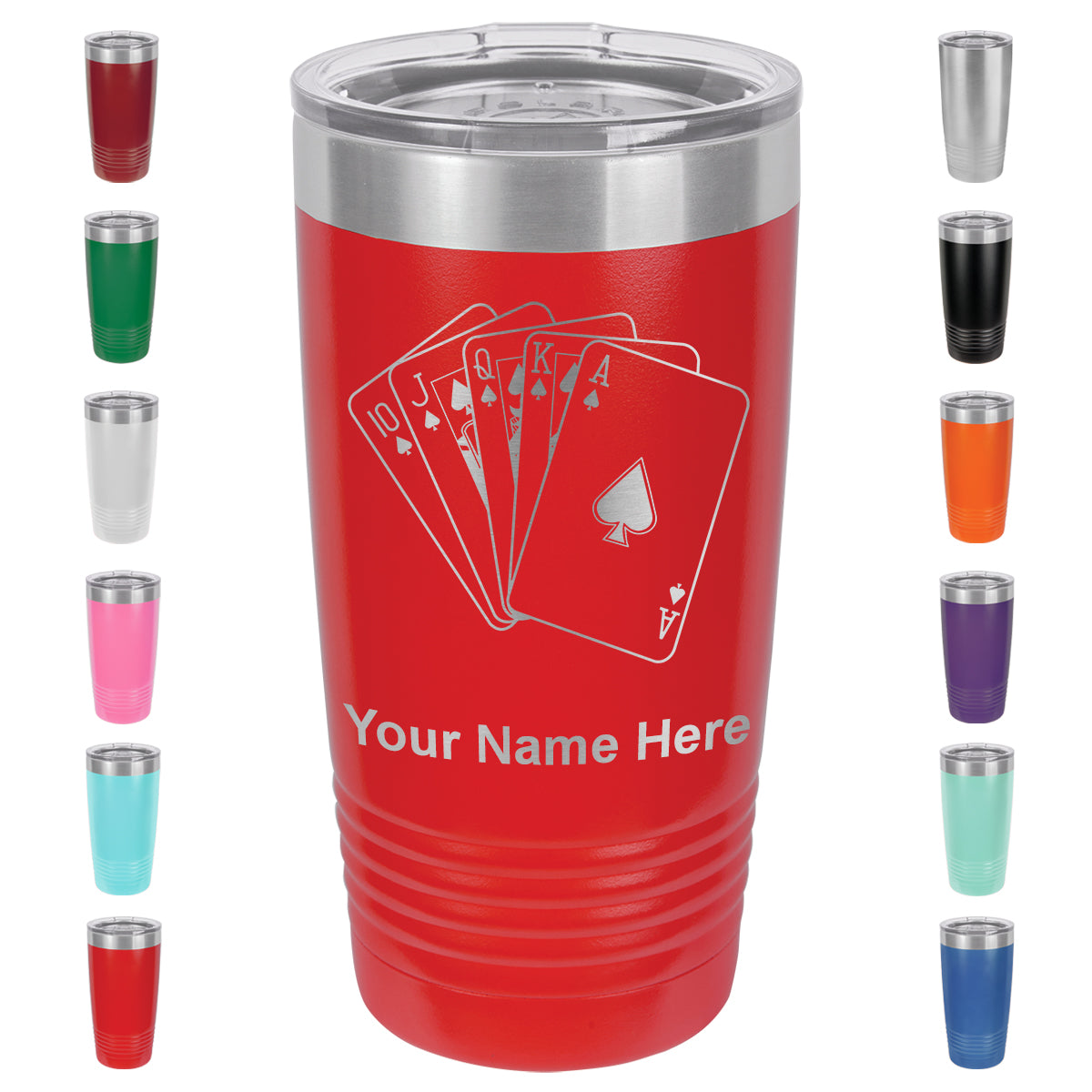 20oz Vacuum Insulated Tumbler Mug, Royal Flush Poker Cards, Personalized Engraving Included