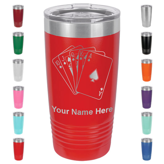 20oz Vacuum Insulated Tumbler Mug, Royal Flush Poker Cards, Personalized Engraving Included