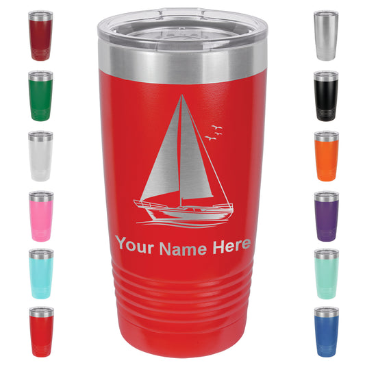 20oz Vacuum Insulated Tumbler Mug, Sailboat, Personalized Engraving Included