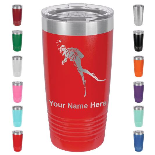 20oz Vacuum Insulated Tumbler Mug, Scuba Diver, Personalized Engraving Included