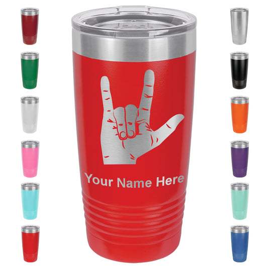 20oz Vacuum Insulated Tumbler Mug, Sign Language I Love You, Personalized Engraving Included
