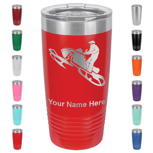 20oz Vacuum Insulated Tumbler Mug, Snowmobile, Personalized Engraving Included