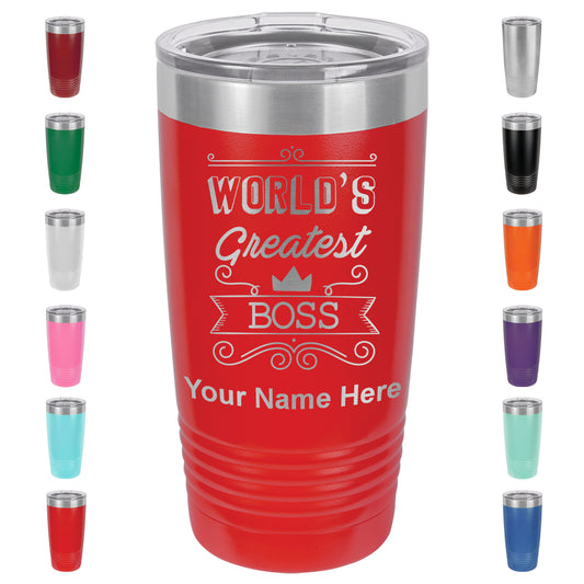 20oz Vacuum Insulated Tumbler Mug, World's Greatest Boss, Personalized Engraving Included