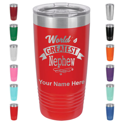 20oz Vacuum Insulated Tumbler Mug, World's Greatest Nephew, Personalized Engraving Included