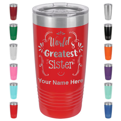 20oz Vacuum Insulated Tumbler Mug, World's Greatest Sister, Personalized Engraving Included