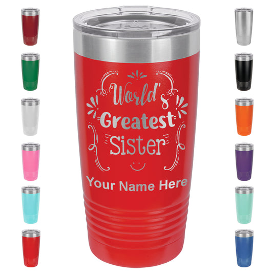 20oz Vacuum Insulated Tumbler Mug, World's Greatest Sister, Personalized Engraving Included