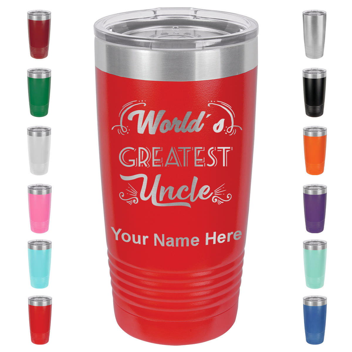 20oz Vacuum Insulated Tumbler Mug, World's Greatest Uncle, Personalized Engraving Included