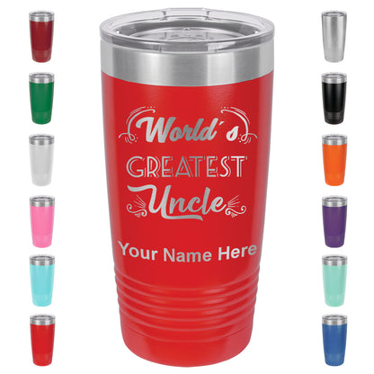 20oz Vacuum Insulated Tumbler Mug, World's Greatest Uncle, Personalized Engraving Included
