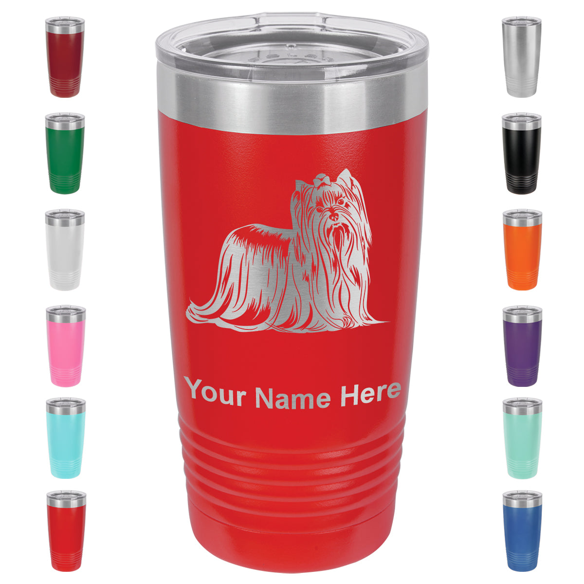 20oz Vacuum Insulated Tumbler Mug, Yorkshire Terrier Dog, Personalized Engraving Included