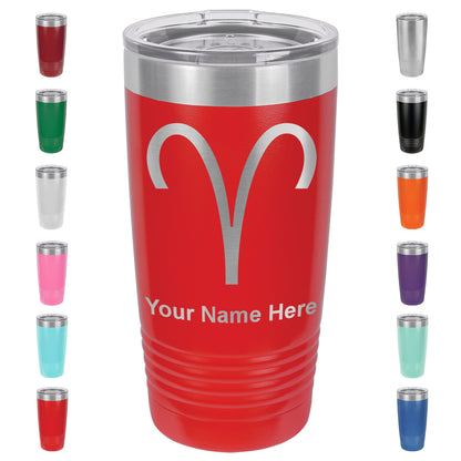 20oz Vacuum Insulated Tumbler Mug, Zodiac Sign Aries, Personalized Engraving Included