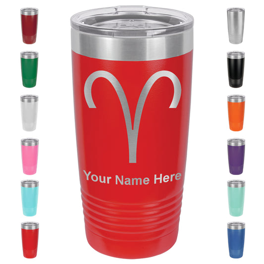 20oz Vacuum Insulated Tumbler Mug, Zodiac Sign Aries, Personalized Engraving Included